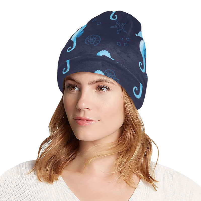 SeaHorse Blue neon Pattern Print Design 03 Unisex Beanie