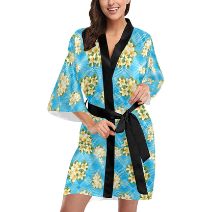 Yellow Plumeria Design Print Pattern Women's Short Kimono