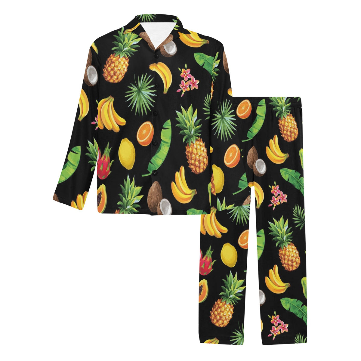 Tropical Fruits Pattern Print Design TF03 Men's Long Sleeve Pajama Set