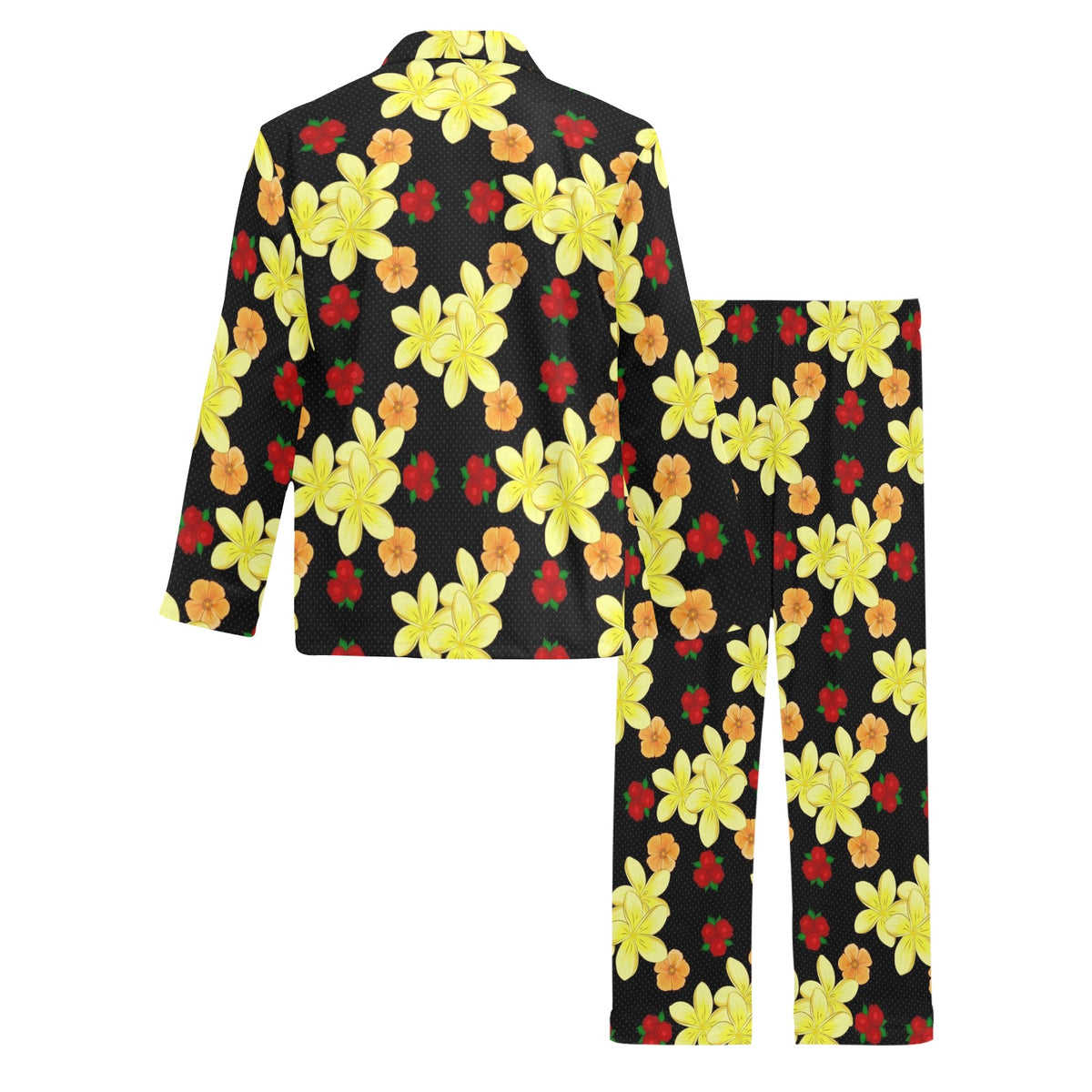 Yellow Plumeria Pattern Print Design PM04 Men's Long Sleeve Pajama Set