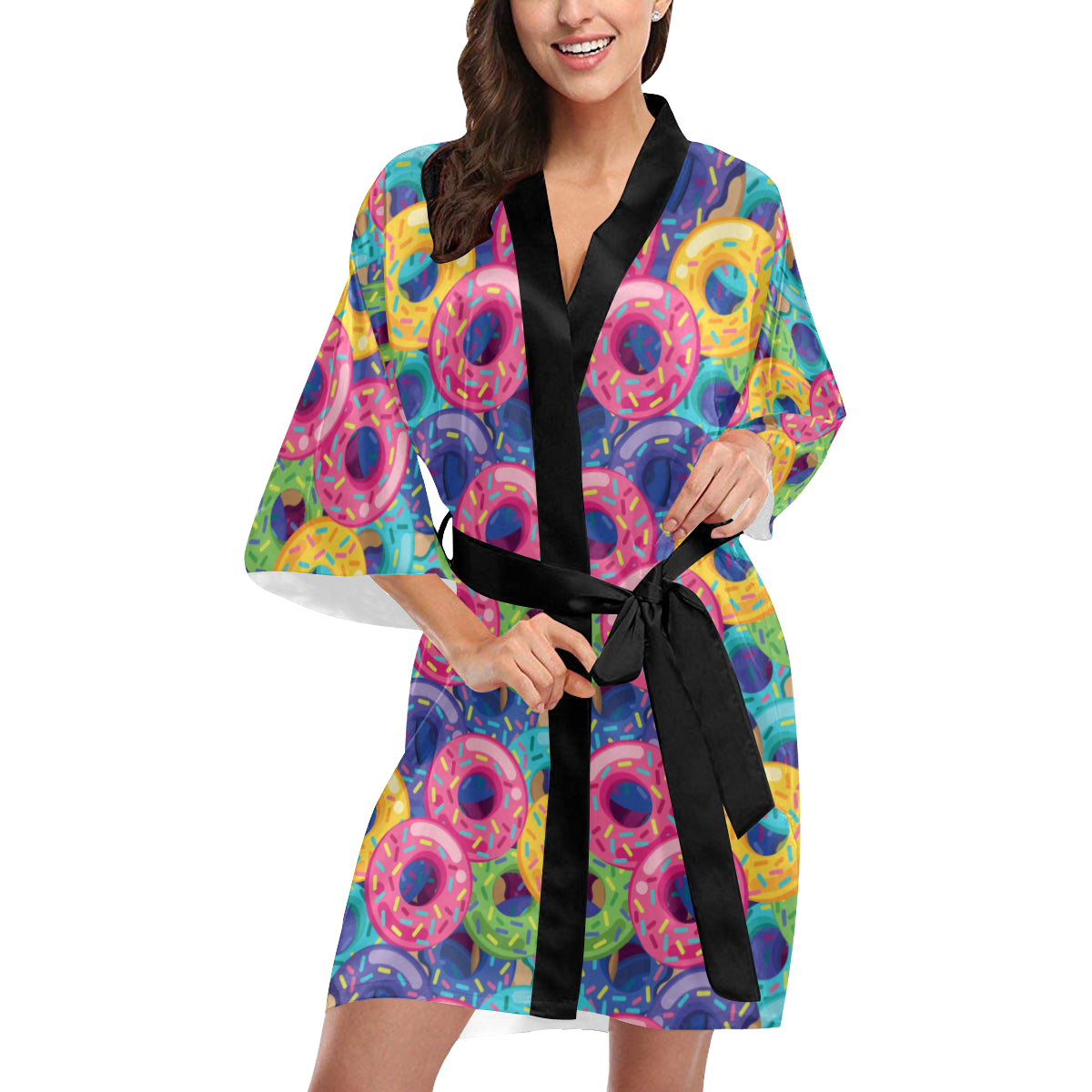 Donut Pattern Print Design DN010 Women's Short Kimono