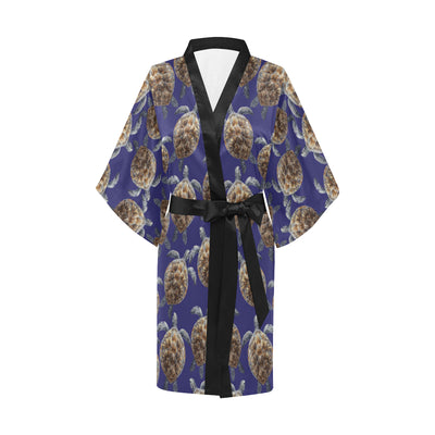 Sea Turtle Pattern Print Design T05 Women's Short Kimono