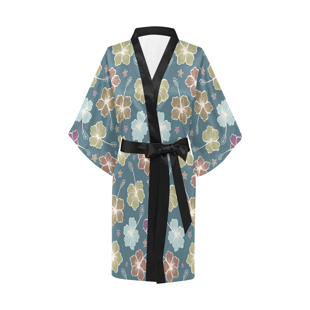 Hibiscus Pattern Print Design HB033 Women's Short Kimono