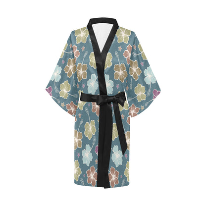 Hibiscus Pattern Print Design HB033 Women's Short Kimono