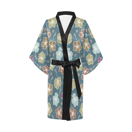 Hibiscus Pattern Print Design HB033 Women's Short Kimono