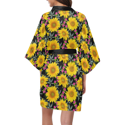 Sunflower Pattern Print Design SF014 Women's Short Kimono
