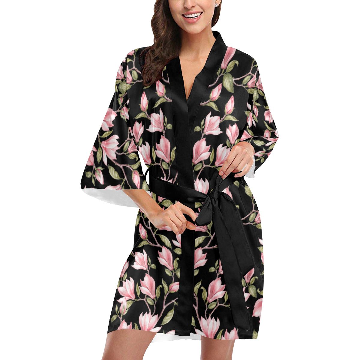 Magnolia Pattern Print Design MAG03 Women's Short Kimono