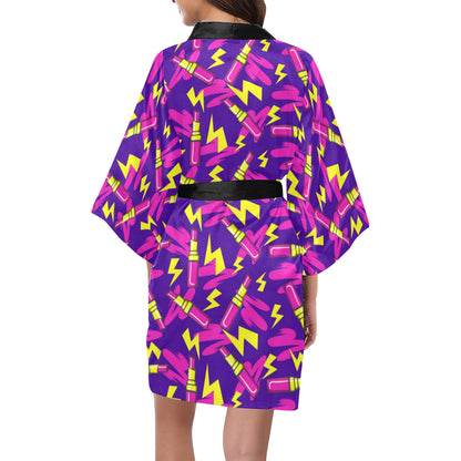 Lipstick Pattern Print Design LT04 Women's Short Kimono