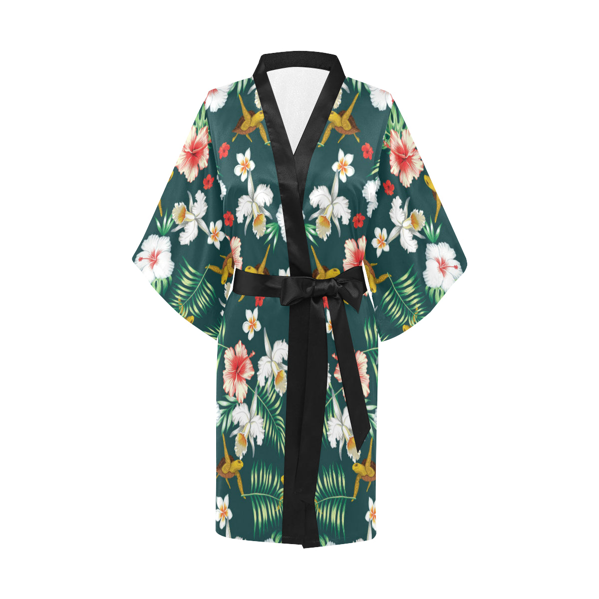 Hawaiian Flower Design with SeaTurtle Print Women's Short Kimono