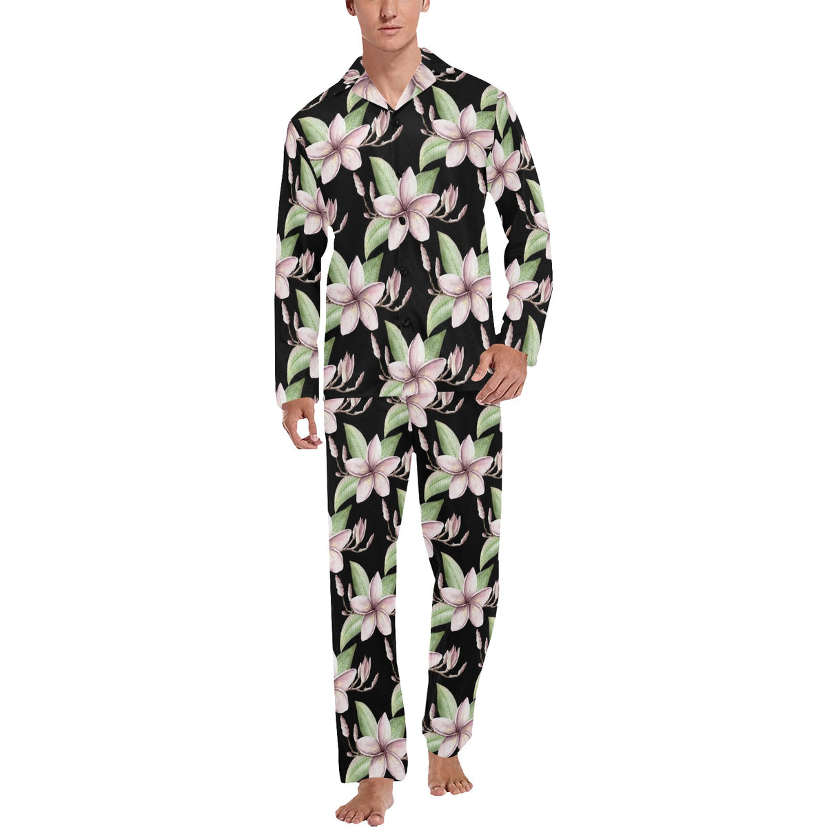 Plumeria Pattern Print Design PM02 Men's Long Sleeve Pajama Set