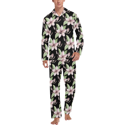Plumeria Pattern Print Design PM02 Men's Long Sleeve Pajama Set