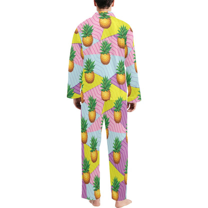 Pineapple Pattern Print Design PP05 Men's Long Sleeve Pajama Set