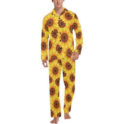 Sunflower Pattern Print Design SF07 Men's Long Sleeve Pajama Set