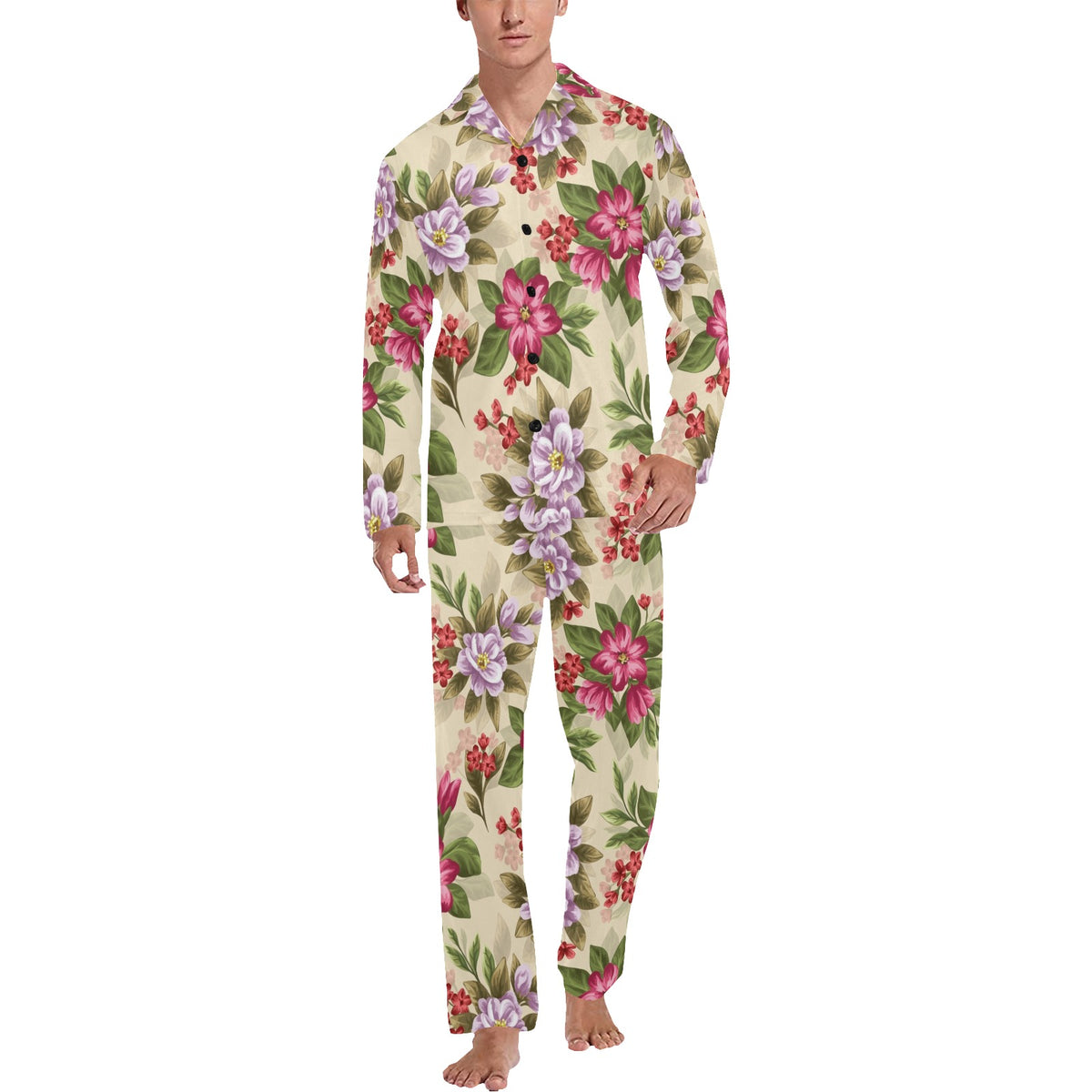 Summer Floral Pattern Print Design SF08 Men's Long Sleeve Pajama Set