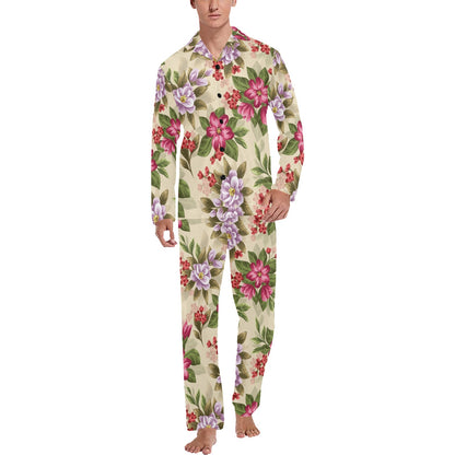 Summer Floral Pattern Print Design SF08 Men's Long Sleeve Pajama Set