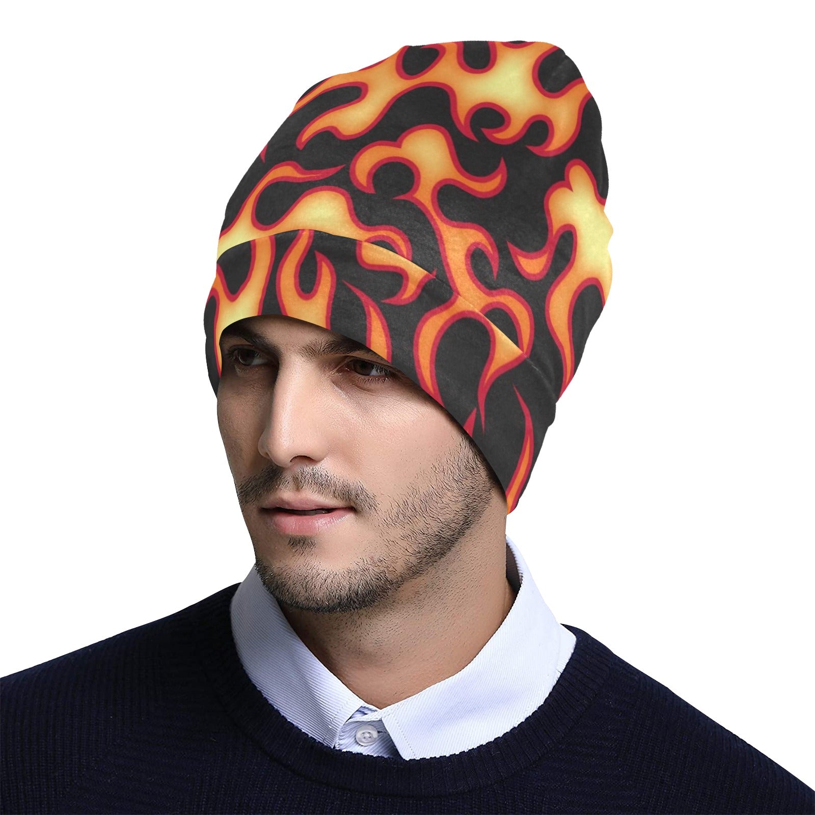 Flame Fire Themed Print Unisex Beanie