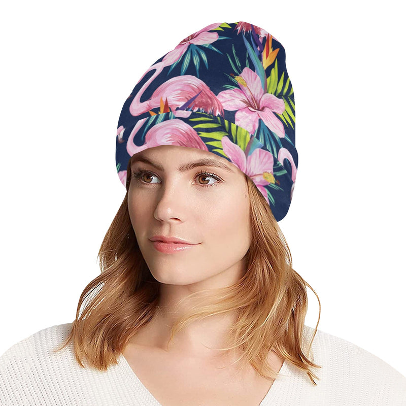 Flamingo Hibiscus Print Unisex Beanie