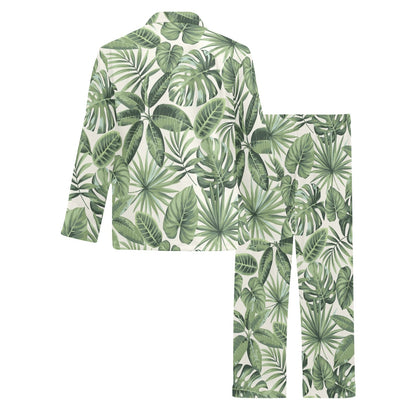 Palm Leaves Pattern Print Design PL014 Men's Long Sleeve Pajama Set