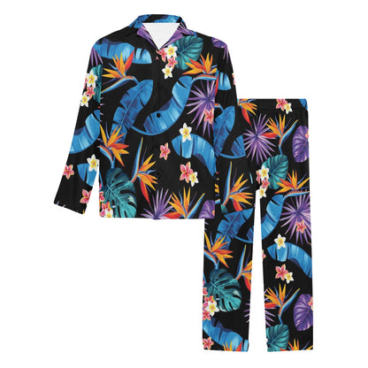 Tropical Flower Pattern Print Design TF018 Men's Long Sleeve Pajama Set