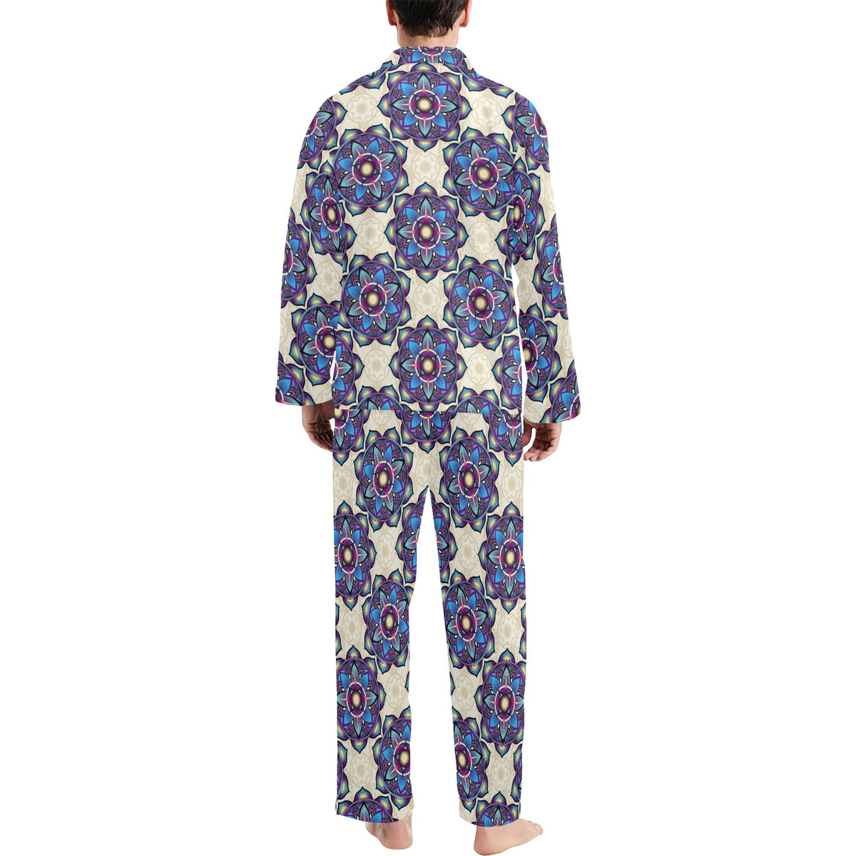lotus Boho Pattern Print Design LO08 Men's Long Sleeve Pajama Set