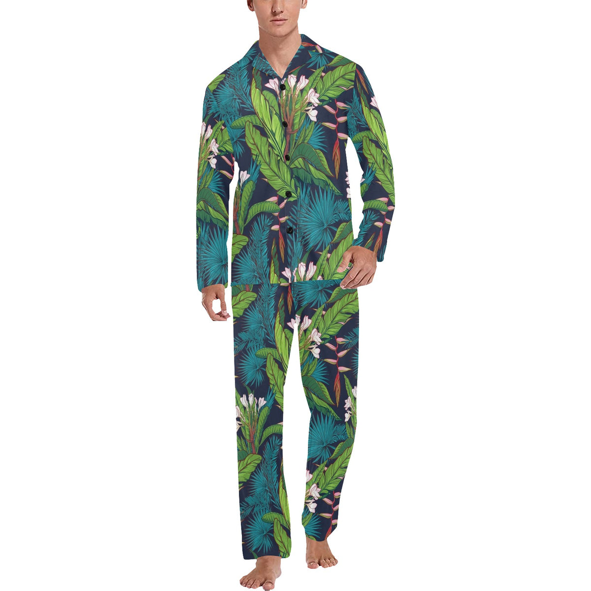 Rainforest Pattern Print Design RF01 Men's Long Sleeve Pajama Set
