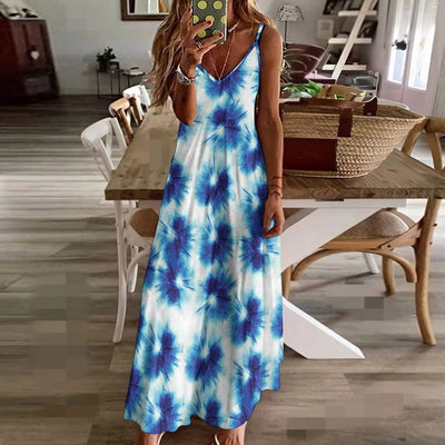 Tie Dye Blue Print Design LKS305 Long Maxi Dress