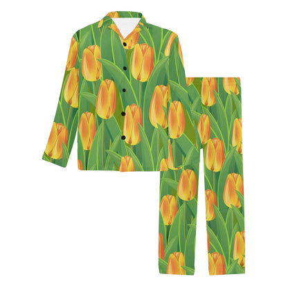 Tulip Orange Pattern Print Design TP07 Men's Long Sleeve Pajama Set