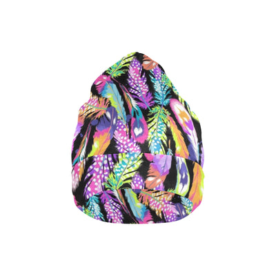 Neon Feather Pattern Print Design A02 Unisex Beanie