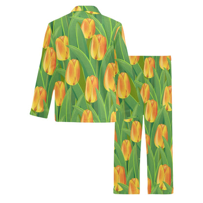 Tulip Orange Pattern Print Design TP07 Men's Long Sleeve Pajama Set