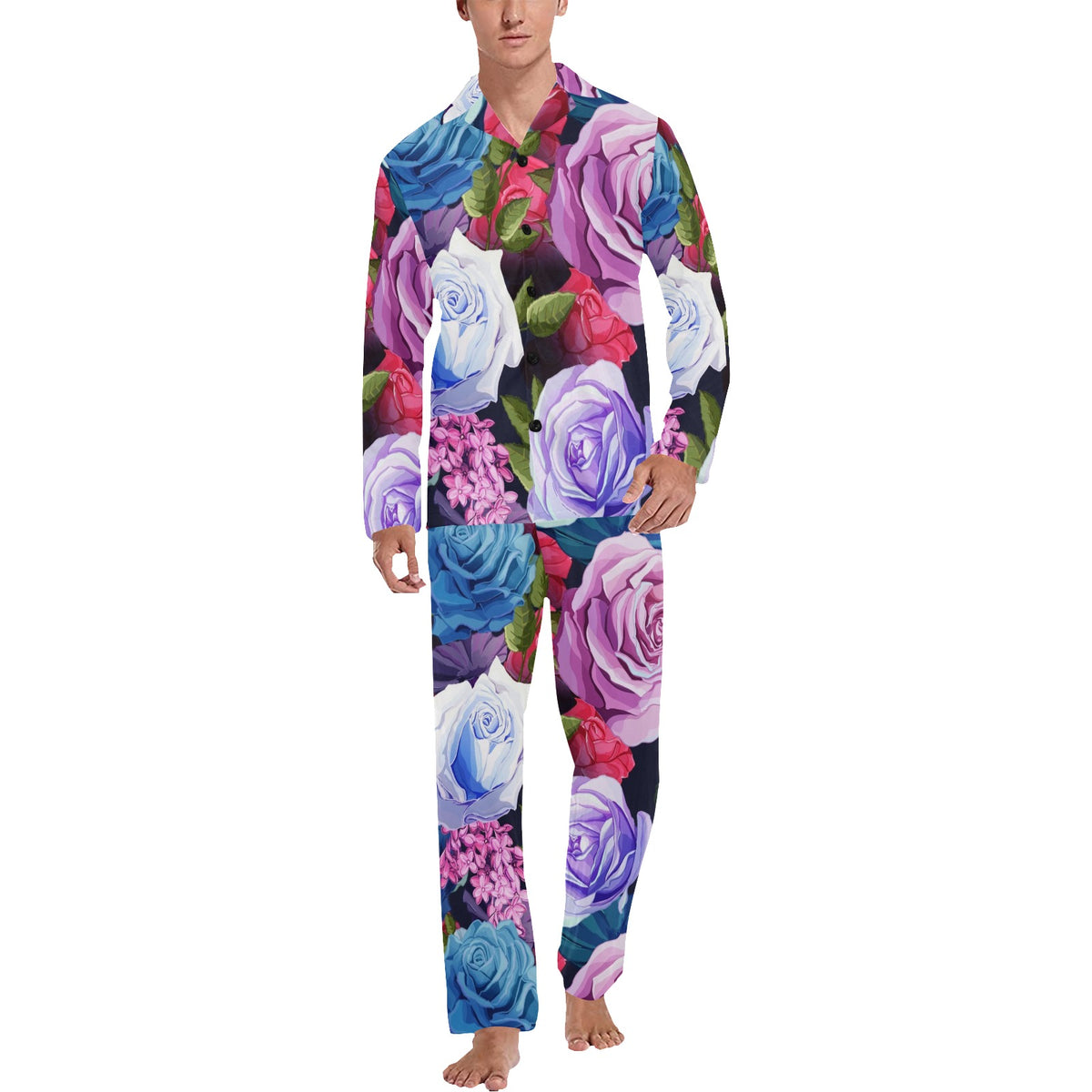 Rose Pattern Print Design RO09 Men's Long Sleeve Pajama Set