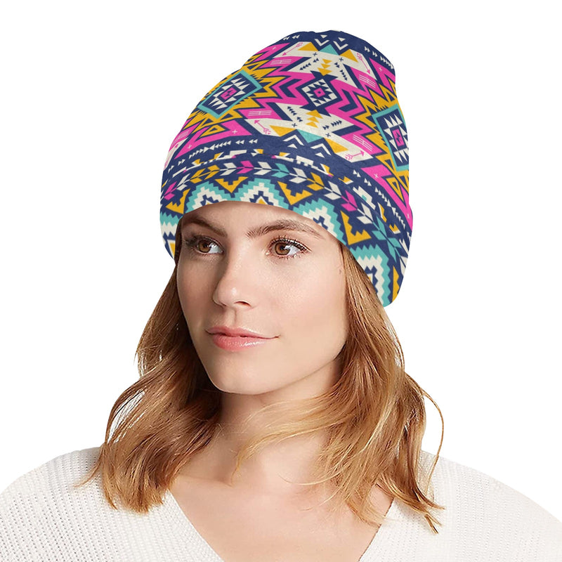 Aztec Pink Geometric Print Pattern Unisex Beanie