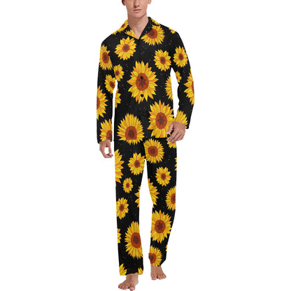 Sunflower Pattern Print Design SF09 Men's Long Sleeve Pajama Set
