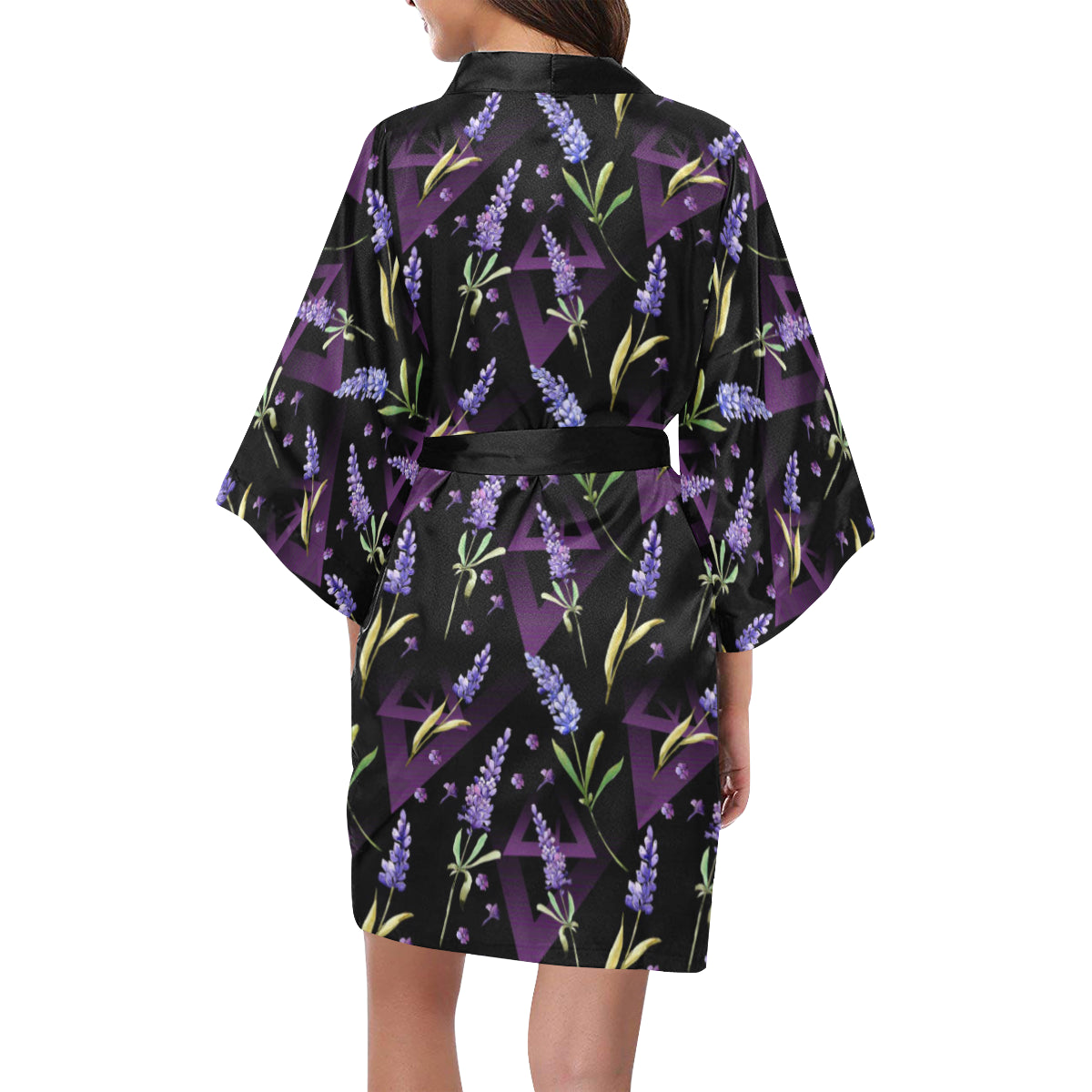 Lavender Pattern Print Design LV07 Women's Short Kimono
