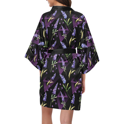 Lavender Pattern Print Design LV07 Women's Short Kimono