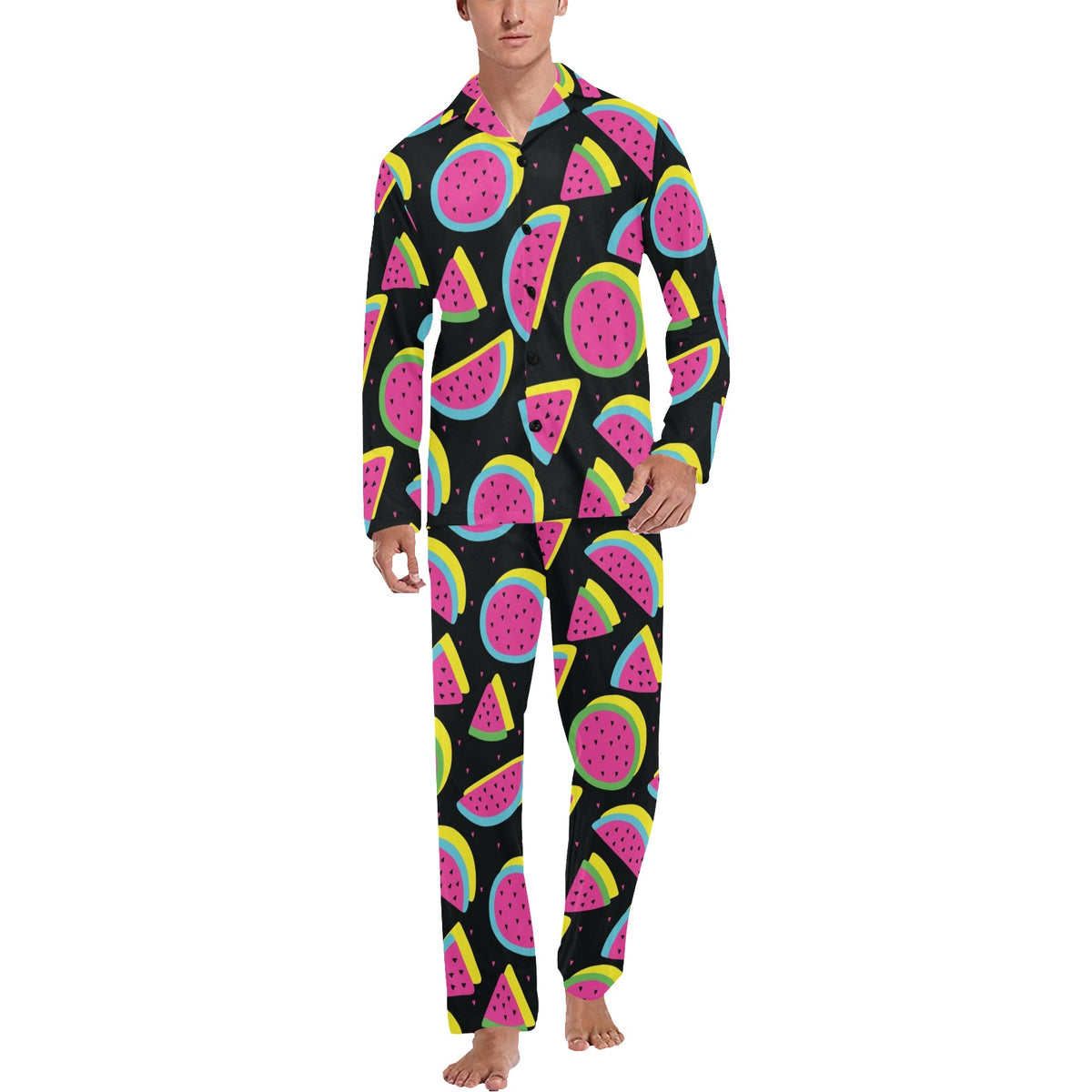 Watermelon Pattern Print Design WM07 Men's Long Sleeve Pajama Set