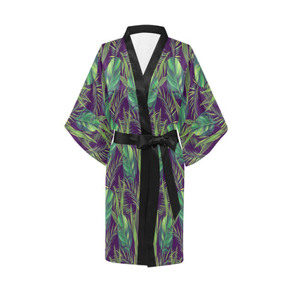 Palm Leaves Pattern Print Design PL03 Women's Short Kimono
