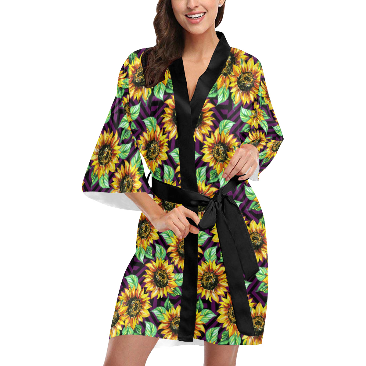 Sunflower Pattern Print Design SF012 Women's Short Kimono