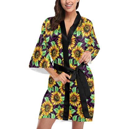 Sunflower Pattern Print Design SF012 Women's Short Kimono