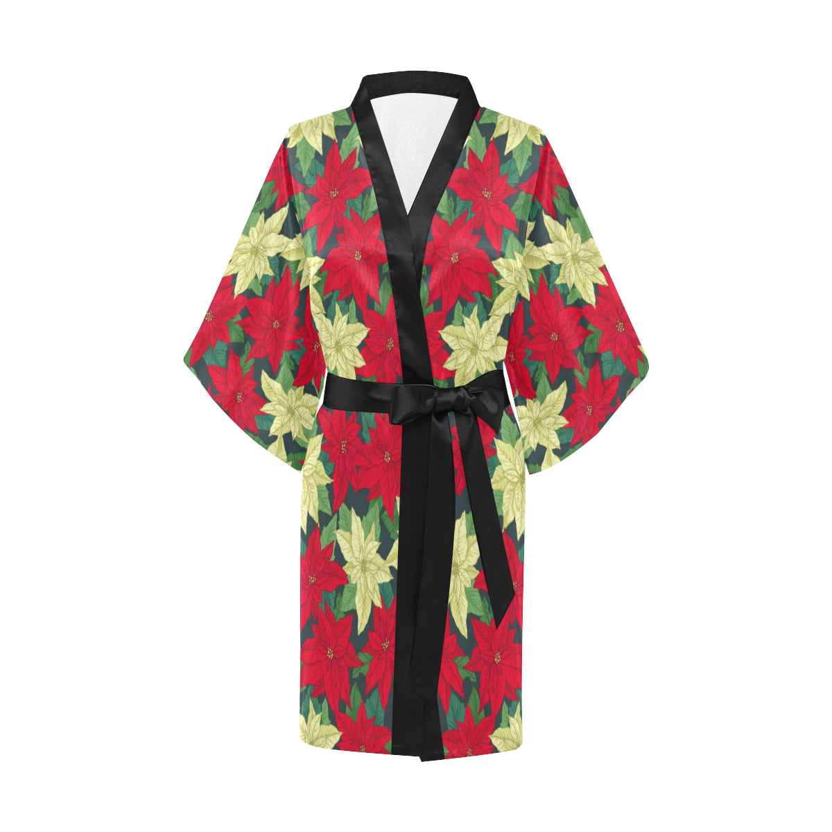 Poinsettia Pattern Print Design POT06 Women's Short Kimono