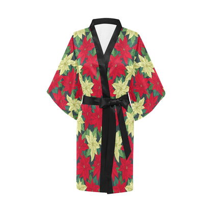 Poinsettia Pattern Print Design POT06 Women's Short Kimono