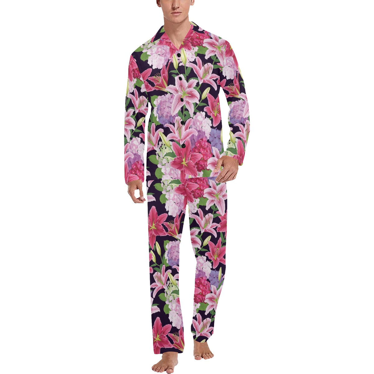 Lily Pattern Print Design LY017 Men's Long Sleeve Pajama Set