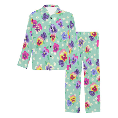 Pansy Pattern Print Design PS08 Men's Long Sleeve Pajama Set