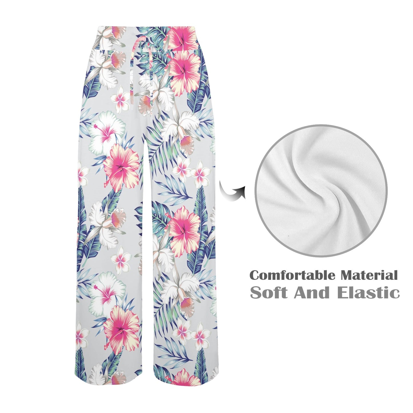 Hibiscus Print Women's Wide Leg Lounge Pants