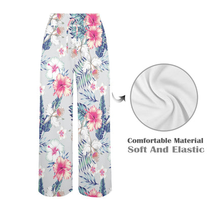 Hibiscus Print Women's Wide Leg Lounge Pants