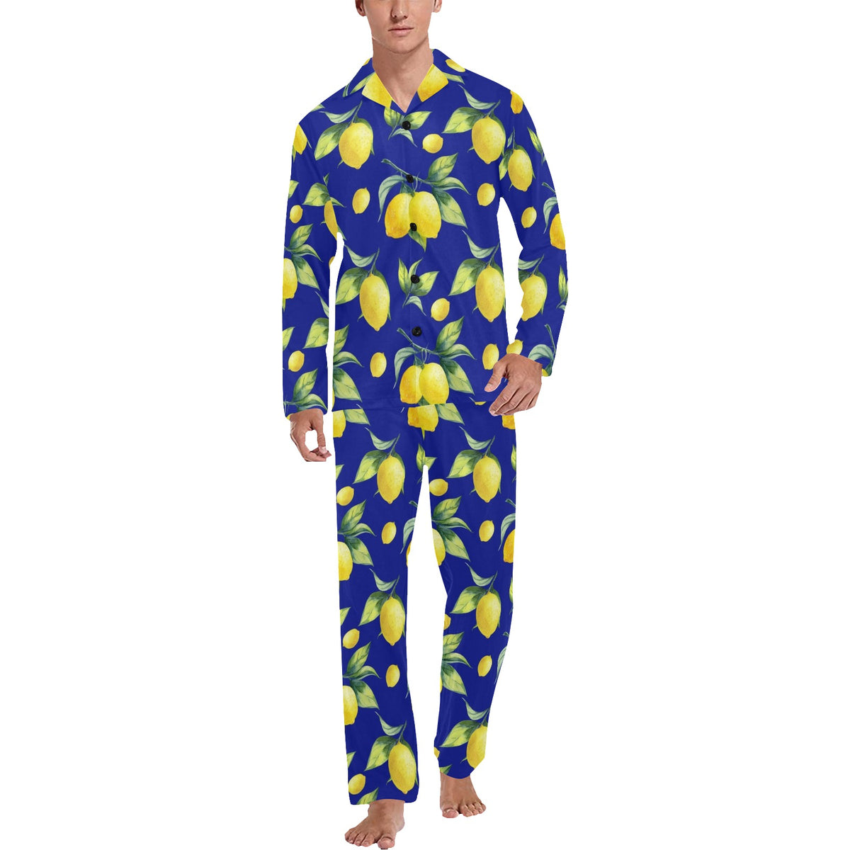 Lemon Pattern Print Design LM06 Men's Long Sleeve Pajama Set