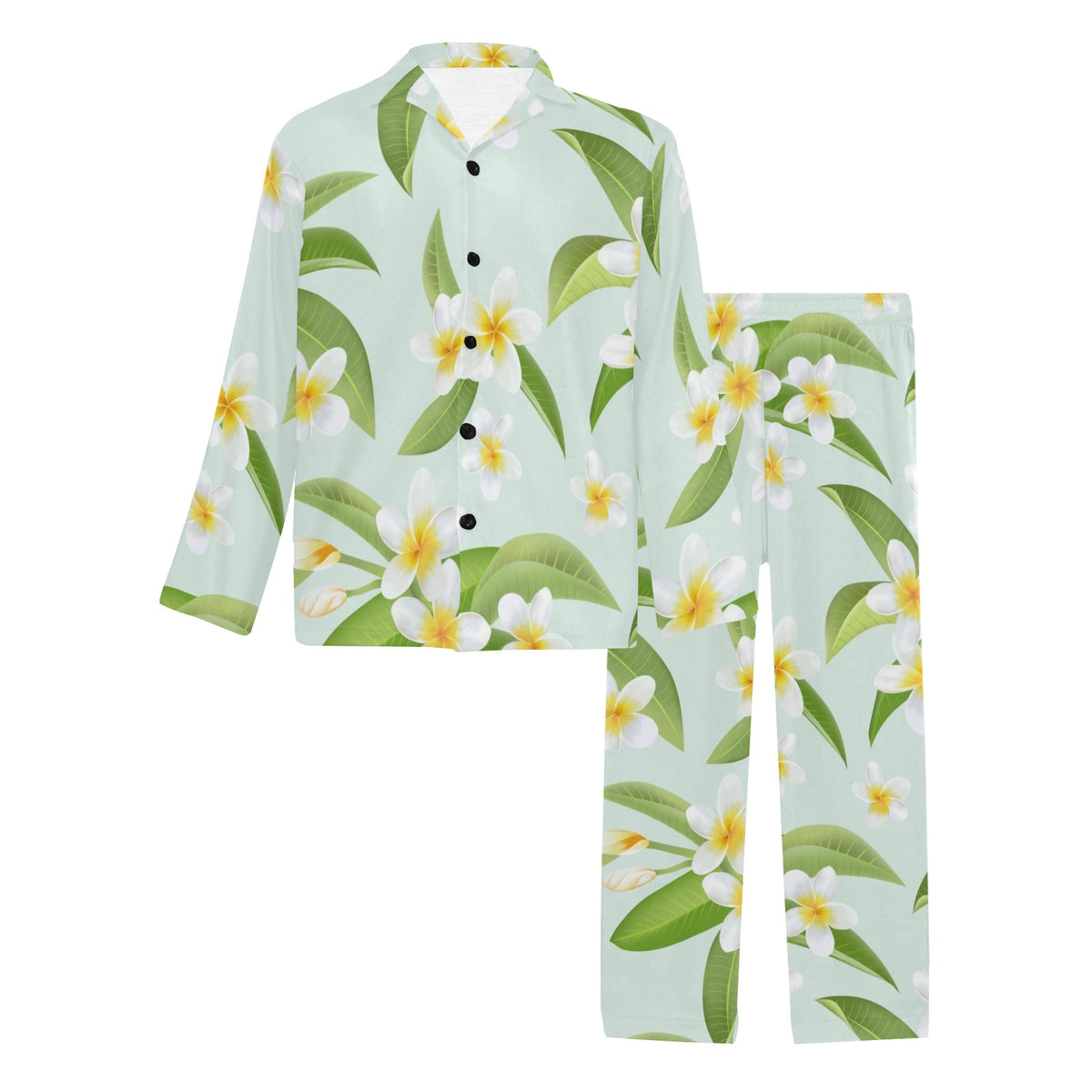 Yellow Plumeria Pattern Print Design PM024 Men's Long Sleeve Pajama Set