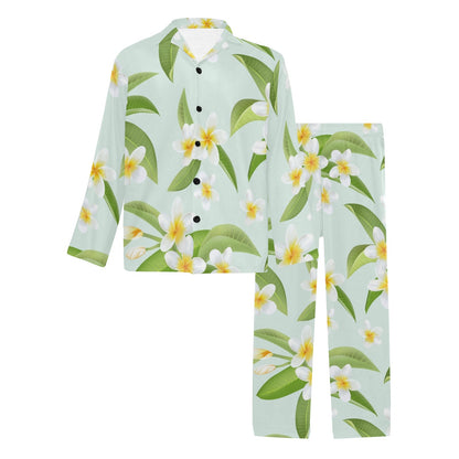 Yellow Plumeria Pattern Print Design PM024 Men's Long Sleeve Pajama Set