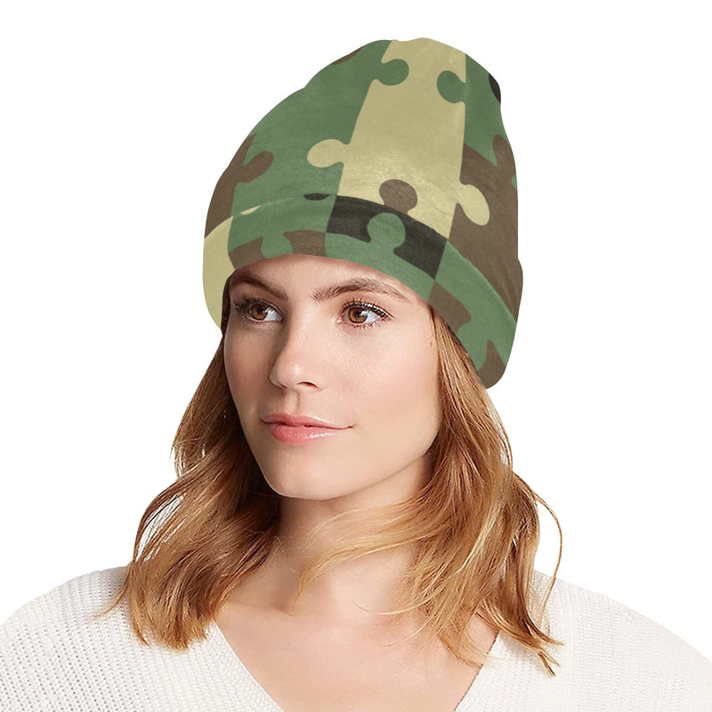 Puzzle Camo Pattern Print Design A03 Unisex Beanie