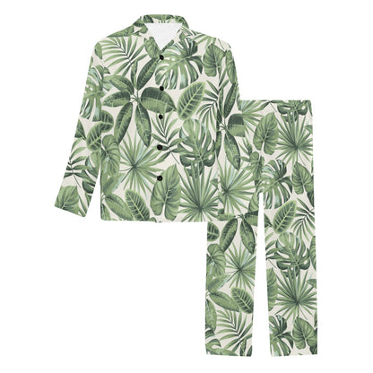 Palm Leaves Pattern Print Design PL014 Men's Long Sleeve Pajama Set