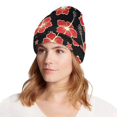 Red Hibiscus Pattern Print Design HB021 Unisex Beanie